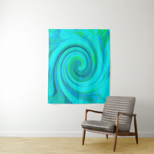 Groovy Cool Abstract Aqua Liquid Art Swirl Tapestry