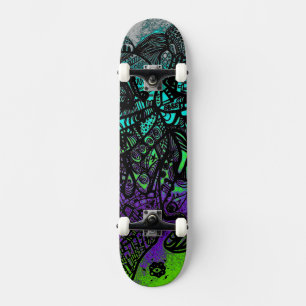 Groovy Cool Black Purple Green Abstract Art Skateboard