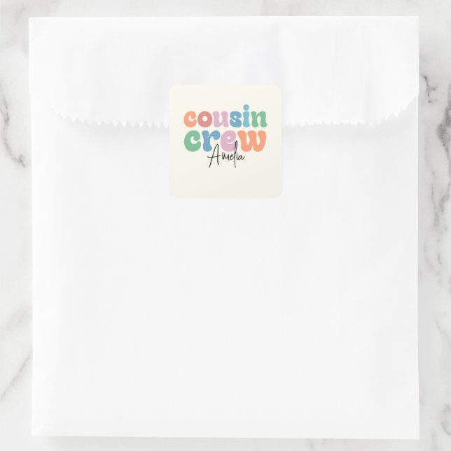 Groovy Cousin Crew Personalized Square Sticker (Bag)