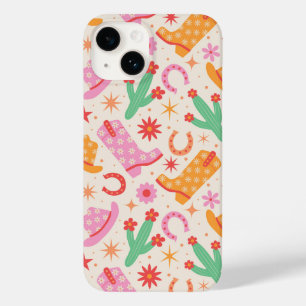 Groovy Cowgirl Boots and Hats Pattern with Cactus Case-Mate iPhone 14 Case
