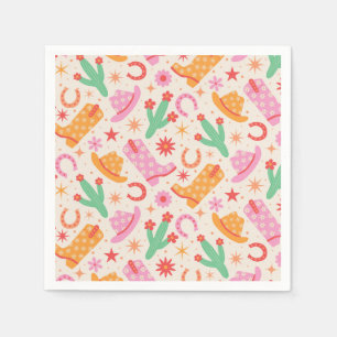 Groovy Cowgirl Boots and Hats Pattern with Cactus  Napkin