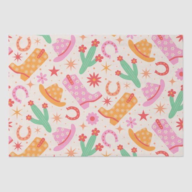 Groovy Cowgirl Boots and Hats Pattern with Cactus  Tissue Paper (Front)