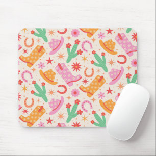 Groovy Cowgirl Boots and Hats with Cactus Pattern Mouse Mat