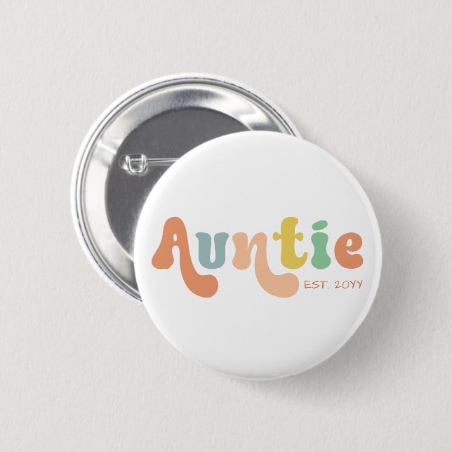 Groovy Custom Auntie Established | Gifts for Aunt 6 Cm Round Badge (Front & Back)