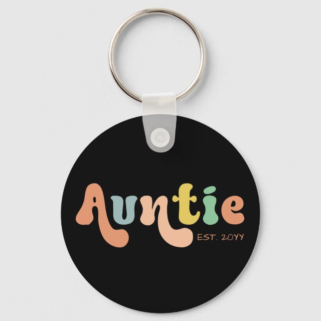 Groovy Custom Auntie Established | Gifts for Aunt Key Ring (Front)