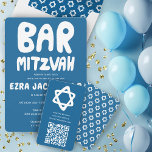 Groovy Custom QR CODE Bar Bat Mitzvah Blue Stars Enclosure Card<br><div class="desc">Perfect enclosure card to include with a bar or bat mitzvah invitation! Hand made art for you with a star of david and pattern on the back side! FULLY CUSTOMIZABLE! Click on “Personalise” above to edit the text. Click "edit using design tool" to adjust the fonts, colours and placements and...</div>