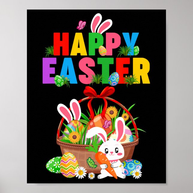 Groovy Cute Bunny Easter Egg Bysket Easter Day Gir Poster (Front)