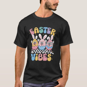Groovy Cute Bunny Egg Easter Vibes Day Girls Kids T-Shirt