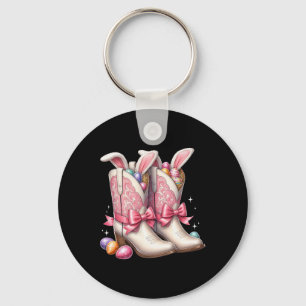 Groovy Cute Easter Eggs Boots Western Cowboy Howdy Key Ring