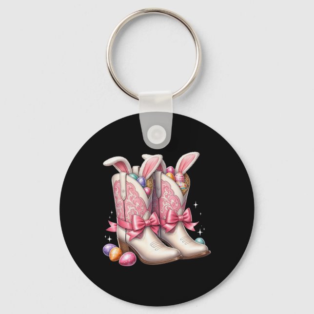 Groovy Cute Easter Eggs Boots Western Cowboy Howdy Key Ring (Front)