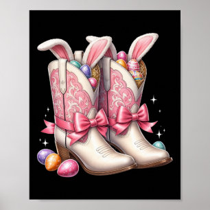 Groovy Cute Easter Eggs Boots Western Cowboy Howdy Poster