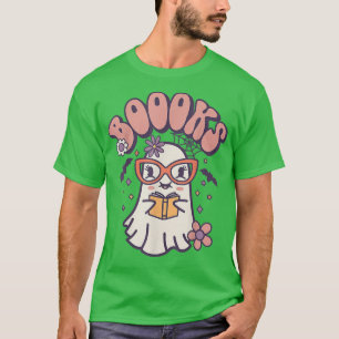 Groovy Cute Ghost Book Reading Halloween Teacher T T-Shirt