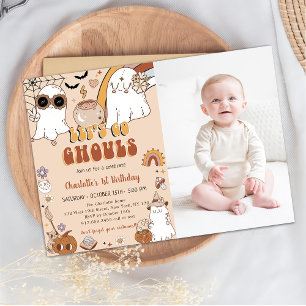 Groovy Cute Ghost Halloween 1st Birthday Party Invitation