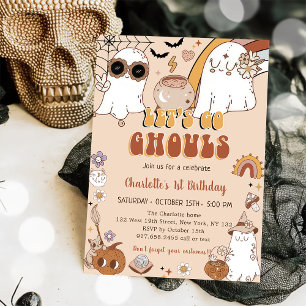 Groovy Cute Ghost Halloween 1st Birthday Party Invitation