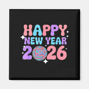 Groovy Cute Happy New Year 2026 Disco Ball  Magnet