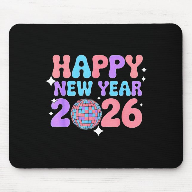 Groovy Cute Happy New Year 2026 Disco Ball  Mouse Mat (Front)