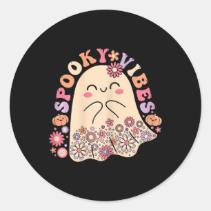 Groovy Cute Kawaii Ghost Floral Spooky Vibes Hippi Classic Round Sticker