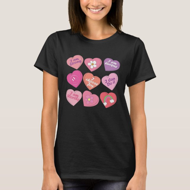 Groovy Cute Pink Heart Funny Teacher Happy Valenti T-Shirt (Front)