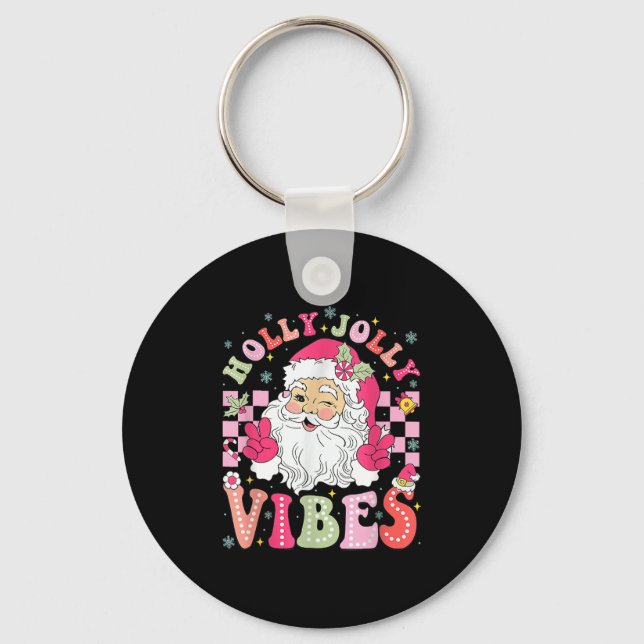 Groovy Cute Santa Claus Christmas Vibes Xmas  Key Ring (Front)