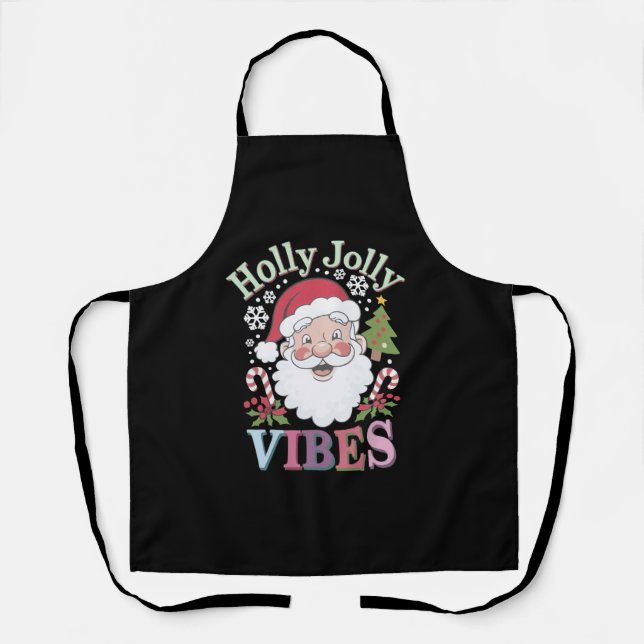 Groovy Cute Santa Claus Holly Jolly Vibes Xmas Apron (Front)
