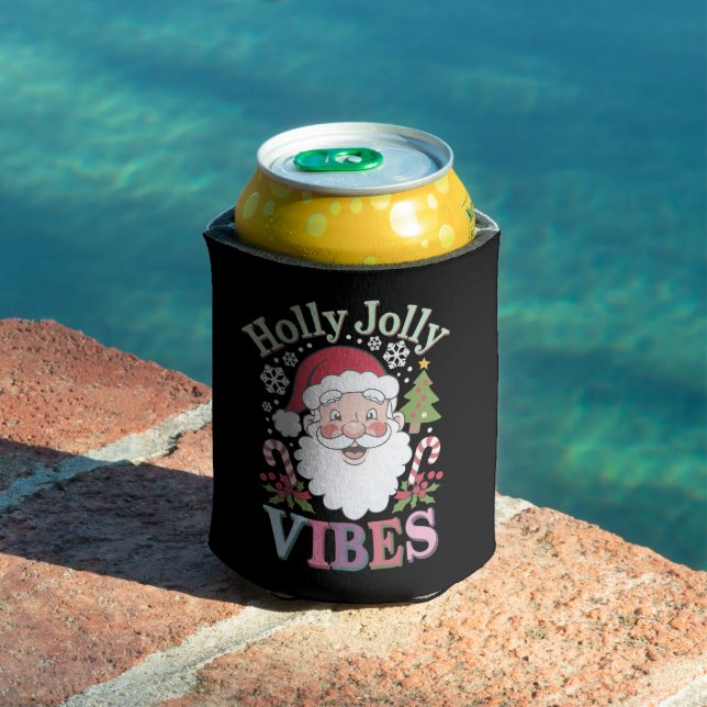 Groovy Cute Santa Claus Holly Jolly Vibes Xmas Can Cooler (In Situ Pool)