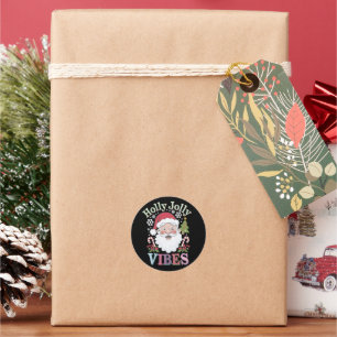 Groovy Cute Santa Claus Holly Jolly Vibes Xmas Classic Round Sticker