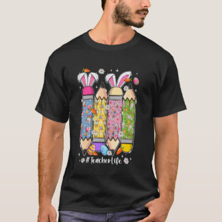 Groovy Cute Teacher Life Pencil With Bunny Ears Ea T-Shirt