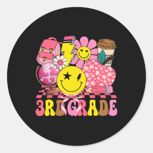 Groovy Cute Third Grade First Day Of School Girls Classic Round Sticker
