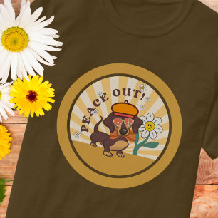 Groovy Dachshund   Peace Out T-Shirt