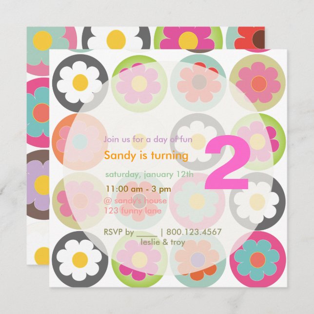 Groovy Daisies/Bright Sixties Birthday Party Invitation (Front/Back)