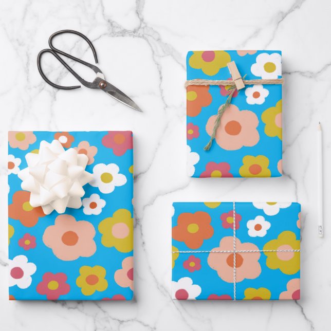 Groovy Daisies Floral Colourful Fun Birthday Baby  Wrapping Paper Sheet (Front)