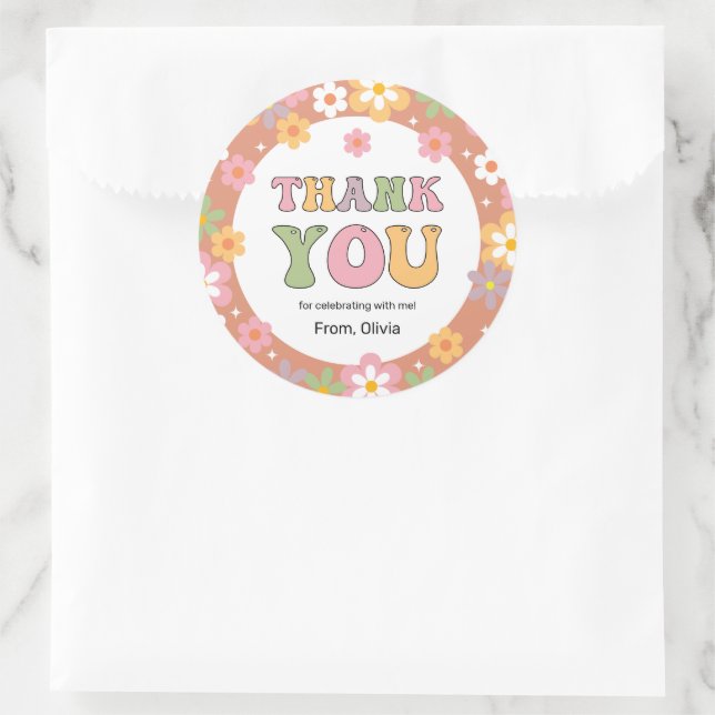 Groovy Daisies Hippie Birthday Thank You Classic Round Sticker (Bag)