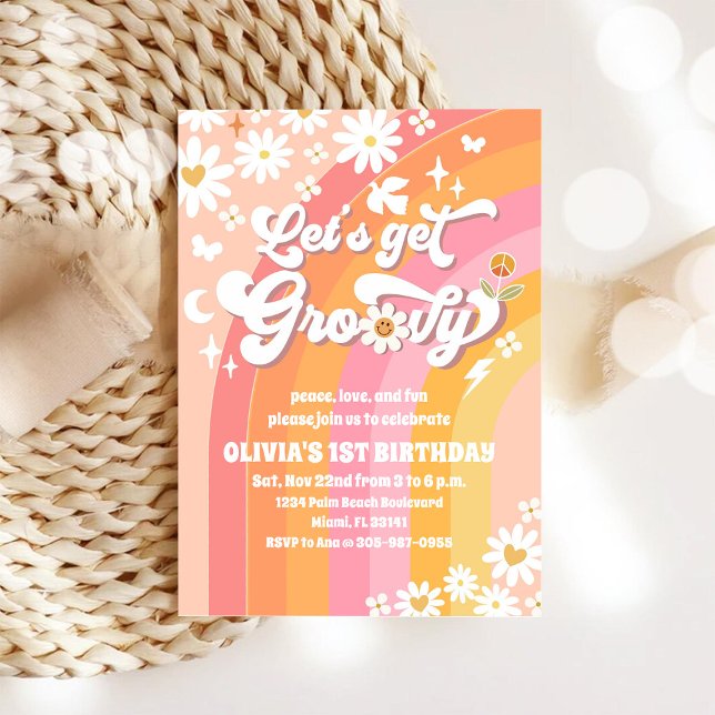 Groovy Daisy 1st Birthday Invitation (Creator Uploaded)
