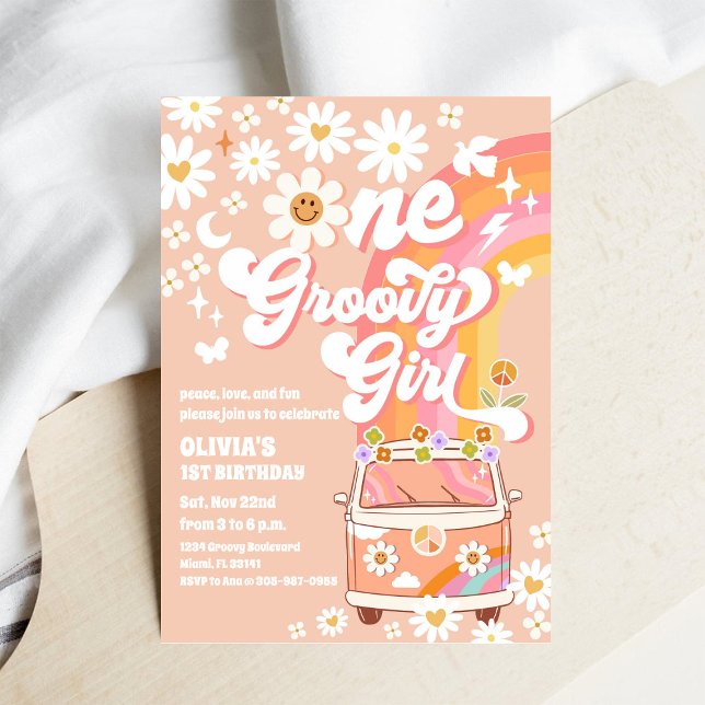 Groovy Daisy 1st Birthday Invitation (Creator Uploaded)