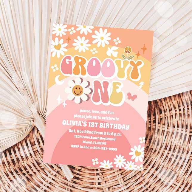 Groovy Daisy 1st Birthday Invitation (Creator Uploaded)