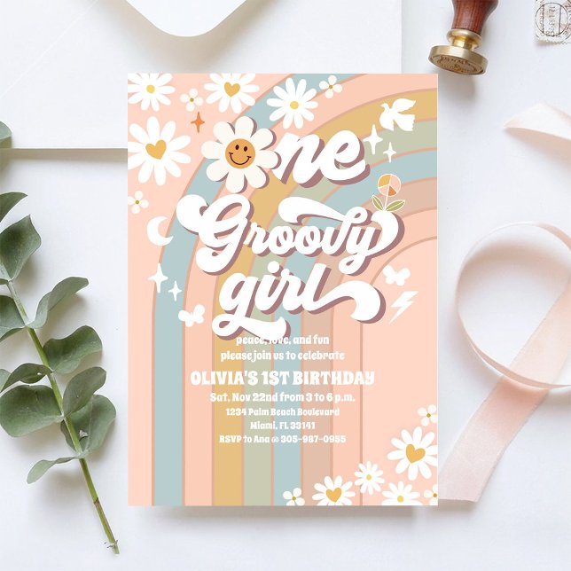 Groovy Daisy 1st Birthday Invitation (Creator Uploaded)