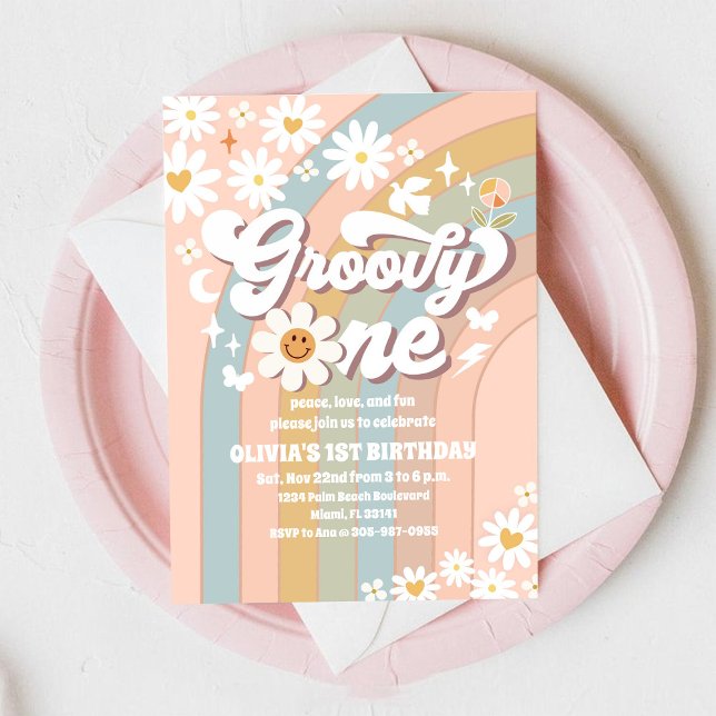 Groovy Daisy 1st Birthday Invitation (Creator Uploaded)