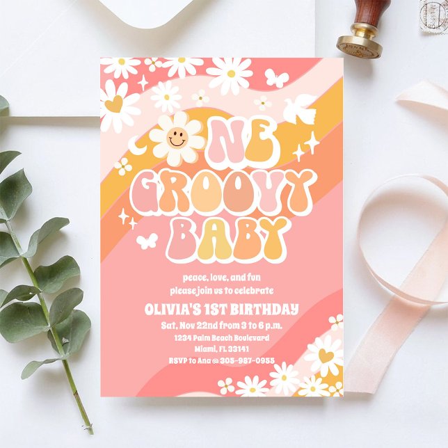 Groovy Daisy 1st Birthday Invitation (Creator Uploaded)