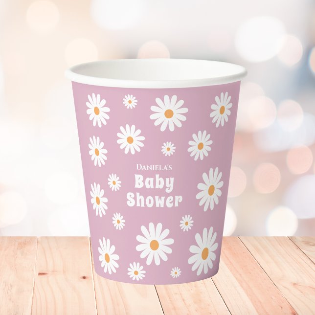 Groovy Daisy Baby Girl Shower Pink Retro Hippie Paper Cups (daisy baby girl shower paper cups pink daisy wreath daisies flower power)