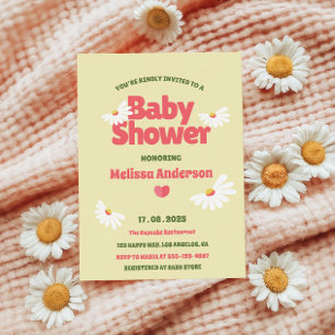 Groovy Daisy Baby Shower with Yellow Background Invitation
