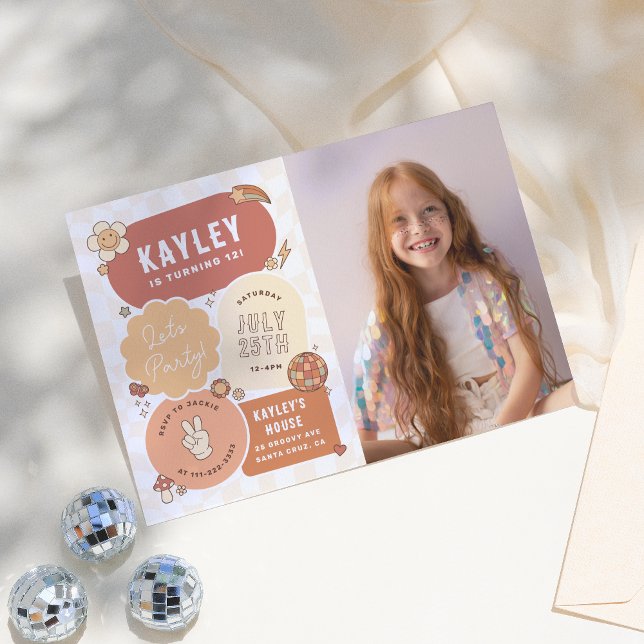 Groovy Daisy Boho Let's Party Photo Girl Birthday Invitation (Creator Uploaded)