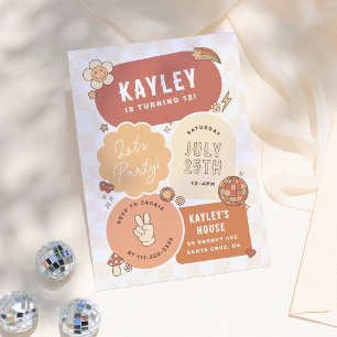 Groovy Daisy Boho Retro Let's Party Girl Birthday Invitation