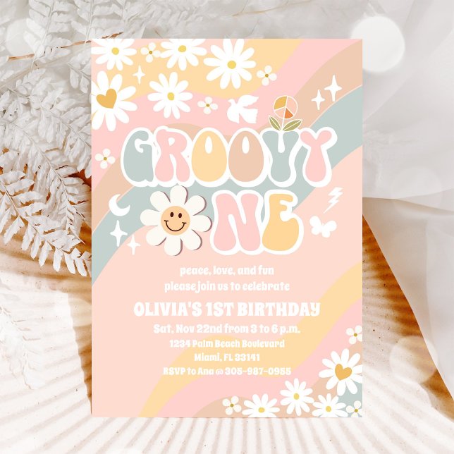 Groovy Daisy First Birthday Invitation (Creator Uploaded)