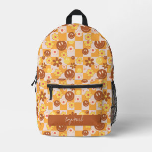 Groovy Daisy Floral Checkerboard, Y2K 90s Printed Backpack