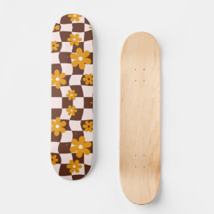 Groovy Daisy Floral Checkerboard, Y2K 90s Skateboard