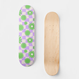 Groovy Daisy Floral Checkerboard, Y2K 90s Skateboard
