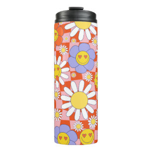 Groovy Daisy Floral Checkerboard, Y2K 90s  Thermal Tumbler