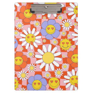Groovy Daisy Floral Chequerboard, Y2K 90s   Clipboard