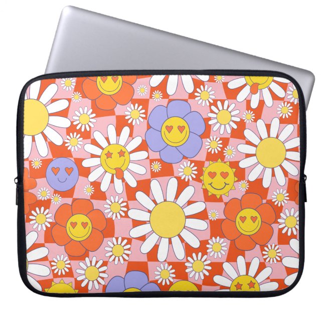 Groovy Daisy Floral Chequerboard, Y2K 90s  Laptop Sleeve (Front)