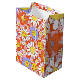 Groovy Daisy Floral Chequerboard, Y2K 90s  Medium Gift Bag